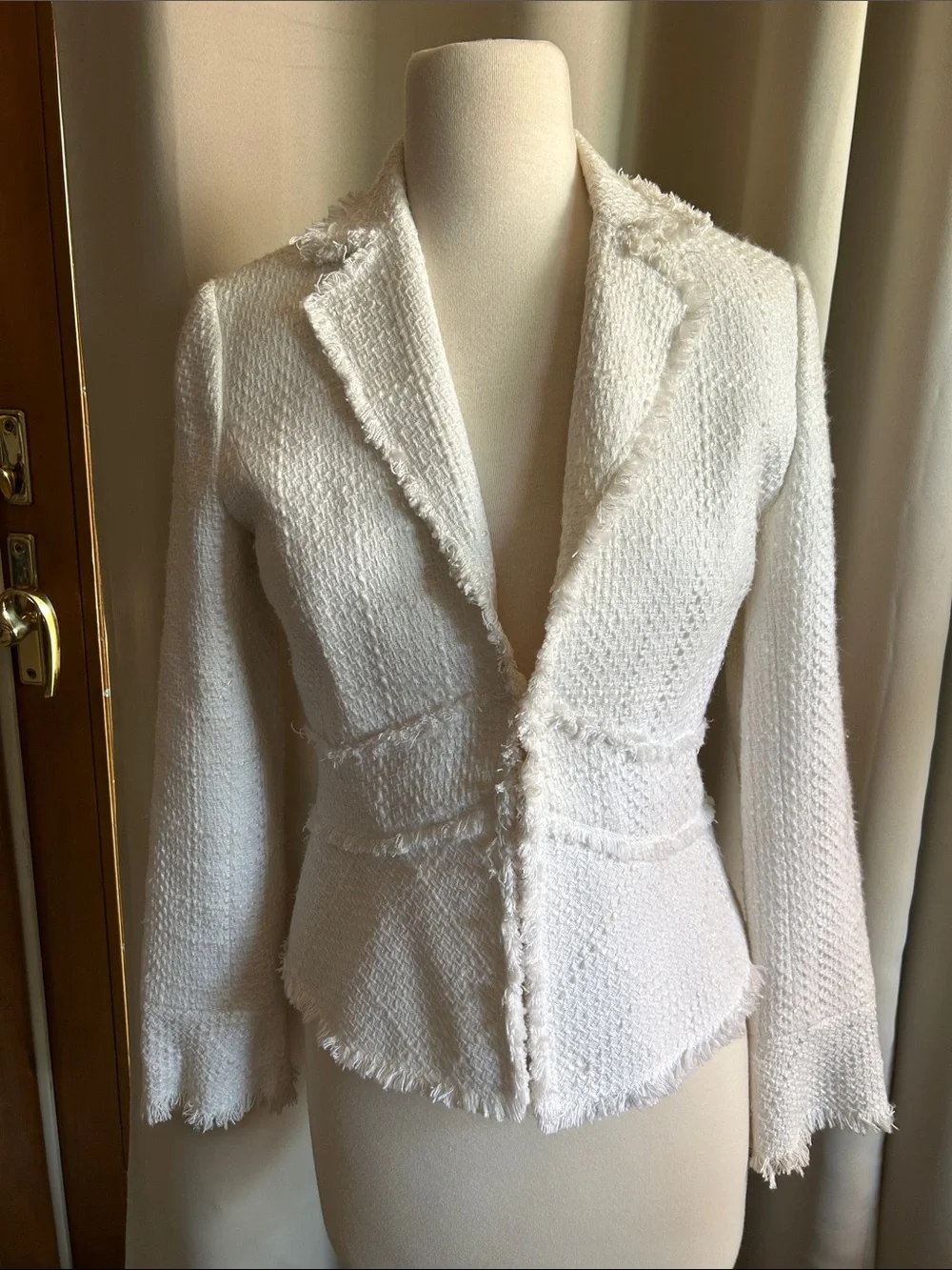 White House Black Market Ivory Fringe-Trim Tweed Blazer - Picture 1 of 11